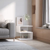 HOMCOM Wooden S Shape Cube Coffee Table 2 Tier Storage Shelves Organizer Office Bookcase Living Room End Desk Stand Display (White)(m-2)