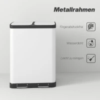 HOMCOM Dubbele prullenbak, 2 x 30L, vingerafdrukbestendig, pedaal, uitneembare binnenbakken, grijs(m-7)