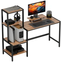 HOMCOM Computerbureau met monitorstandaard, 4-laags plank, industrieel design, bruin(m-11)
