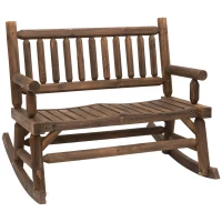 Outsunny Banc à Bascule de Jardin 2 Places Style Rural Chic Structure Dossier accoudoirs Aspect rondins de Bois Assise à Lattes Sapin traité carbonisation(m-1)