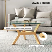 HOMCOM Ronde Bijzettafel van Gehard Glas met Verstelbare Voetkussens en Stalen Frame, voor Woonkamer, Slaapkamer(m-6)
