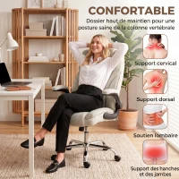 HOMCOM Fauteuil de bureau, chaise bureau ergonomique, hauteur réglable, accoudoirs relevables, 70 x 70 x 114-122 cm, beige(m-4)