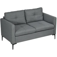 HOMCOM Canapé 2 places contemporain piètement métal noir tissu aspect lin gris foncé(m-11)