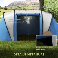 Outsunny Tente de camping familiale 4-5 personnes avec 2 chambres 3 fenêtre, sac de transport, imperméable, 450L x 220l x 180H cm(m-6)