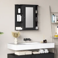 Homcom Dulapior Baie cu Oglinda – Lemn Alb 66×17×63 cm(m-10)