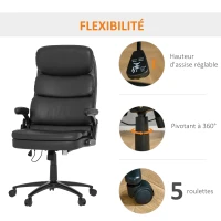 Vinsetto Fauteuil de bureau massant fauteuil bureau ergonomique grand confort hauteur réglable dossier inclinable télécommande filaire pivotante 360° noir(m-6)