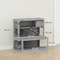 PawHut Wooden Hamster Cage with Hut, Wheel, Ramps, Removable Viewing Panels, 80 x 50 x 84 cm, Grey(m-3)