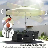Outsunny Chapéu de Sol de Jardim Ø266x250 cm Proteção UV50+ Chapéu de Sol de Alumínio Inclinável com Teto de Ventilação Manivela para Terraço Varanda Exterior Bege(m-5)