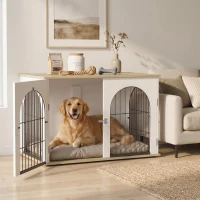 PawHut Dog Crate Furniture, Indoor Dog Cage with Double Doors for Large Breeds, Pet Kennel End Side Table(m-2)