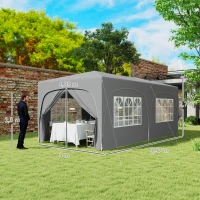 Outsunny 3 x 6 m Pop-up paviljoen met zijwanden, UPF50+ in hoogte verstelbare tuintent met draagtas en zandzakken(m-3)