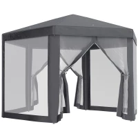 Outsunny 4M Hexagon Gazebo, Netting Party Tent, Patio Canopy Outdoor Event Shelter for Activities, Shade Resistant, Grey(m-1)