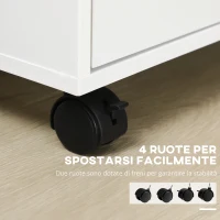Vinsetto Cassettiera da Ufficio con 4 Ruote 4 Ripiani 3 Cassetti, Legno Bianco(m-6)