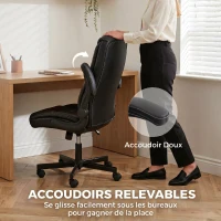 HOMCOM Chaise bureau ergonomique fauteuil de bureau accoudoirs relevables hauteur réglable fonction bascule noir(m-6)