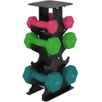 SPORTNOW Hex Dumbbells Set with Dumbbell Rack, Non Slip Hand Weights for Home Gym Strength Training, 2 x 1kg, 2 x 3kg, 2 x 5kg(m-1)