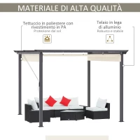 Outsunny Gazebo Pergola da Giardino 3x3m con Tenda Retrattile, in Alluminio e Poliestere, Bianco Crema(m-4)