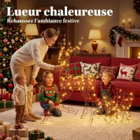 Outsunny Renne de Noël avec Traîneau Lumineux 2 Pièces en Rotin PP, 175 LED Blanc Chaud, 8 Modes, Minuterie, 82x32x120cm, Marron(m-4)