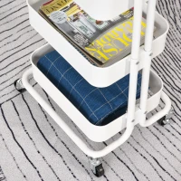HOMCOM Carrito Auxiliar de 3 Niveles con Ruedas y 3 Baldas Malla Metálica para Cocina Oficina Baño Carro Multiuso de Almacenamiento con Pasamanos Carga de 45kg Blanco 43x36x83cm(m-6)