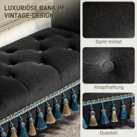 HOMCOM Gestoffeerde bank, zitbank, vintage-design, tot 150 kg, 117x40x58 cm, Donkergrijs(m-5)