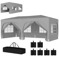 Outsunny 3 x 6 m Pop-up paviljoen met zijwanden, UPF50+ in hoogte verstelbare tuintent met draagtas en zandzakken(m-10)