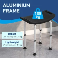 HOMCOM Height Adjustable Bath Stool, Aluminium Shower Stool with Non-Slip Pads for Elderly, Disabled, Seniors, Pregnant, Black(m-4)