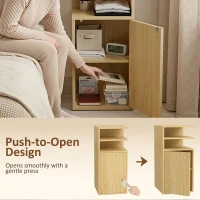 HOMCOM Slim Bedside Table Set of 2, Narrow Bedside Cabinet with Open Cubbies and Cupboard for Bedroom Living Room, Oak(m-6)