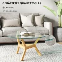 HOMCOM Ronde Bijzettafel van Gehard Glas met Verstelbare Voetkussens en Stalen Frame, voor Woonkamer, Slaapkamer(m-5)