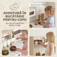 AIYAPLAY Bucătărie de Jucărie pentru Copii cu Plită, Robinet și Accesorii, MDF și Oțel Inoxidabil, 74 x 29 x 81 Cm, Alb(m-4)