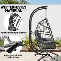 Outsunny Hangstoel, opvouwbare korfstoel met kussen, stalen frame, voor binnen en buiten, tot 260 kg belastbaar, donkergrijs(m-5)