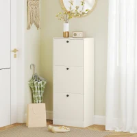 HOMCOM Zapatero con 3 Puertas Abatibles Estantes Ajustables y Diseño Compacto 47x28x115 cm Blanco Veteado(m-7)