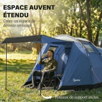 Outsunny Tente de Camping Tunnel pour 4 Personnes Imperméable 3000mm Double Couche Hauteur 190cm Bleu Foncé(m-6)