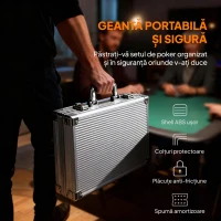 SPORTNOW Set de Poker pentru 10 jucători cu 400 de jetoane, 2 seturi de cărți, 5 zaruri, covoraș și servietă gri(m-6)