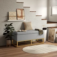 HOMCOM Banc banquette coffre de rangement 2 en 1 assise capitonnée et pieds acier 110 x 44 x 48 cm gris et doré(m-2)