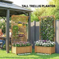 Outsunny Raised Bed with Drainage Holes, Wood Planter with Trellis for Climbing Plants to Grow Vegetables, Flowers, Yellow(m-4)