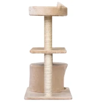 PawHut kattenboom 3 verdiepingen krabpaal kattengrot met sisal palen krabplank pluche beige(m-7)