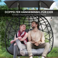 Outsunny Hangstoel, opvouwbare mandstoel met kussen, stalen frame, zonnescherm, tot 260 kg draagbaar, Donkergrijs(m-4)