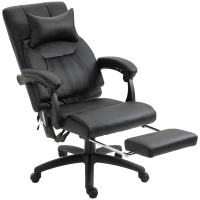 Vinsetto massagestoel directiestoel met warmtefunctie Massagefunctie 7 massagepunten, in hoogte verstelbare draaistoel met voetensteun, hoofdsteun, modern schuim PVC zwart 68 x 79 x 104-112 cm(m-1)