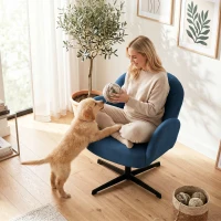HOMCOM Swivel Accent Chair, Shell-Shaped Armchair with Spring Cushion, Metal Base, Dark Blue(m-8)