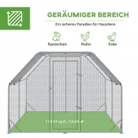 PawHut Hok voor kippenren en kippenhok, met loopruimte, vergrendelbare deur, geschikt voor 10-12 kippen, 280 cm x 380 cm x 195 cm, Grijs(m-4)