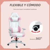 HOMCOM Silla Gamer con Cojín Lumbar Reposabrazos Ajustable Reposacabezas Extraíble y Altura Ajustable 67x60x120-128 cm Rosa(m-7)