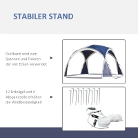 Outsunny Koepeltent voor 6-8 personen, paviljoen, bescherming tegen zon en motregen, 3,5 x 3,5 x 2,22 m, blauw+grijs(m-7)