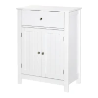 kleankin Armario de Baño con 1 Cajón 2 Puertas y Estante Interior Ajustable Mueble Auxiliar de Almacenaje Multifuncional para Salón Cocina Antivuelco 60x30x80 cm Blanco(m-12)