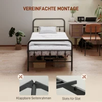 HOMCOM Metalen eenpersoonsbedframe, Eenvoudige Montage, met Geluidsreducerende Rubberen Kits, Zwart(m-4)
