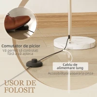 HOMCOM Lampă de Podea Arcuită cu Întrerupător cu Pedală, din Marmură, Metal și Plastic, 26x90x180 cm, Alb și Portocaliu(m-5)