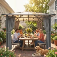 Outsunny tuinpaviljoen 3x3 m metalen met 6 mm polycarbonaat dak 4 zijden UV50+ donkergrijs(m-8)