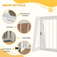 PawHut Hondenhek, Uitschuifbaar Vrijstaand Hek met 3 Panelen, 56 x 71-190 cm, Houten Hek voor Trap, Deuren, Keuken, Kleine Honden, Wit(m-7)