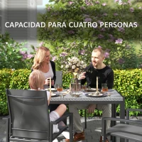 Outsunny Mesa de Comedor de Jardín Exterior de Ratán Sintético para 4 Personas con Estructura de Metal 120x70x72 cm Gris y Negro(m-4)