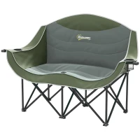 Outsunny Opvouwbare Dubbele Campingstoel – Tot 250 kg Belastbaar – Groen – Met Bekerhouder(m-10)