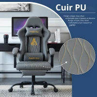 Fauteuil gamer avec repose-pieds, coussin cervical et lombaire doux, coussins de soutien amovibles, 60x60x122 cm, Gris(m-1)