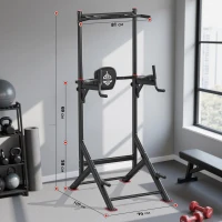 Power Tower Dip-Station barre de traction, double base triangulaire, multifonctionnelle, 107,4x81,3x235 cm, Noir(m-1)