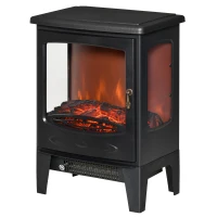 HOMCOM Camino Elettrico Effetto Fiamma e 3 Lati Aperti, Temperatura Regolabile 900W-1800W, Protezione da Surriscaldamento, Copertura 20-25m², 39x26x54.8cm, Nero(m-11)